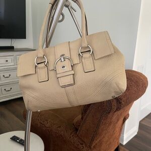 COACH Cream Colored Vintage Leather Buckle Flap Satchel Bag